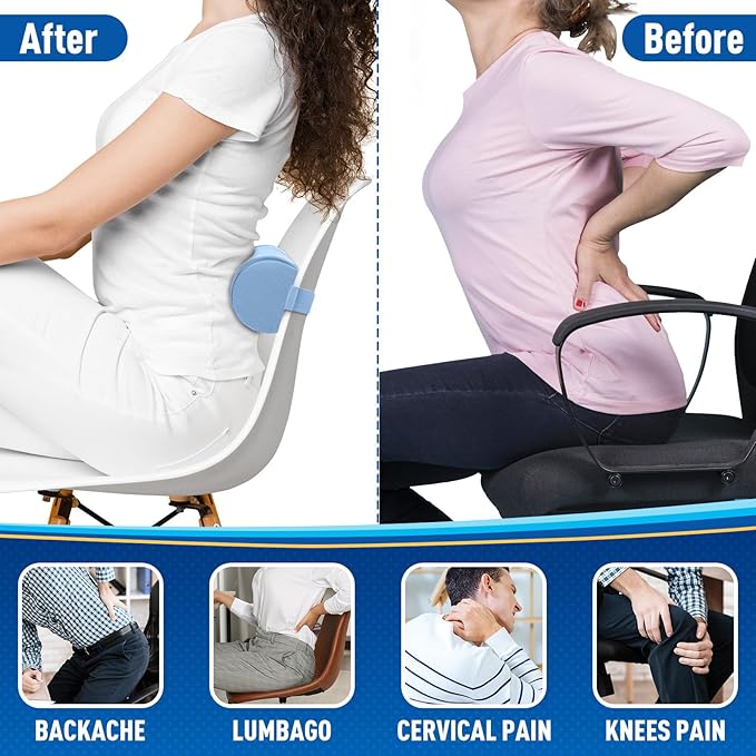 Lumbar Roll Support Pillow for Office Chair, Car, Gaming Chair, Memory Foam Back Cushion with Washable Cover for Relieving Back Pain & Improving Posture,Light Blue