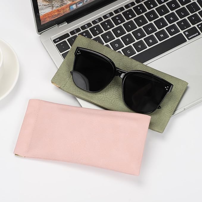 Sightor Sunglass Case, 2 Pcs Soft Eyeglass Cases for Women Portable Squeeze Top Leather Glasses Pouch