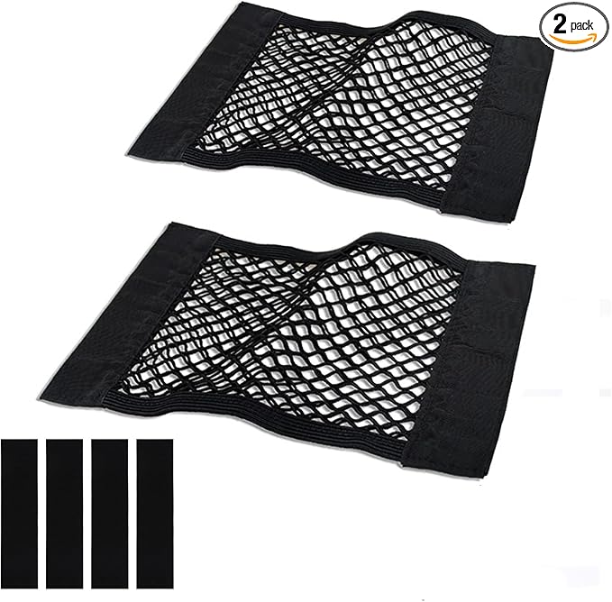 Universal Mesh Cargo Net for Car Trunk Storage,Elastic Small Automotive Cargo Net Pocket Wall Sticker Organizer Pouch Bag Storage for SUV,2 Pack with Tape Stickers