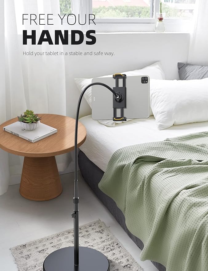 Lamicall Tablet Floor Stand Holder - Gooseneck Tablet Mount for Bed, 63" Adjustable Height & 10.6lb Stable Base, for Gifts: 4.7-13" Tablets, iPad Pro 13/9.7, Air, Mini, Galaxy Tab, Kindle, Phones