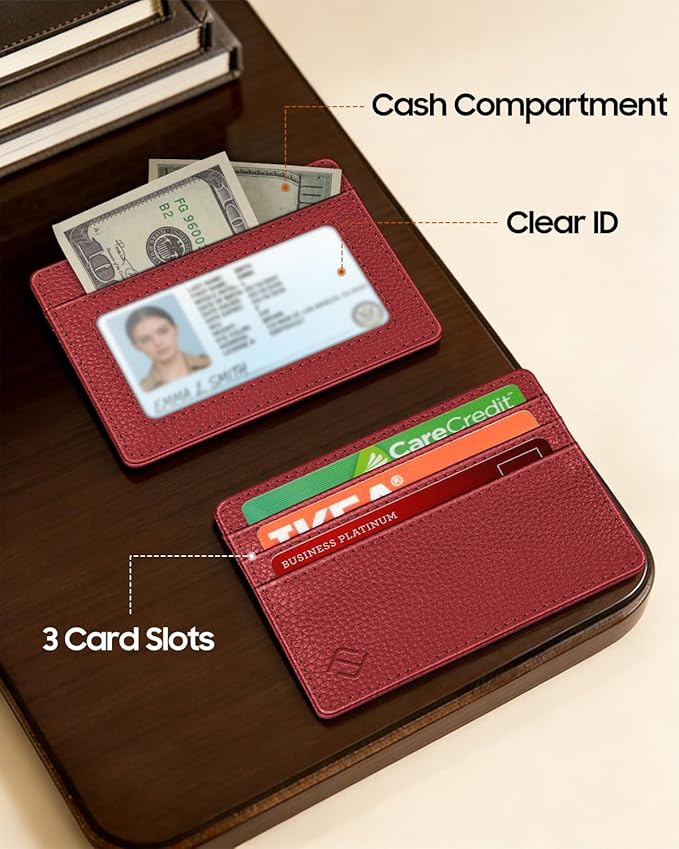 FINTIE Slim Minimalist Front Pocket Wallet, RFID Blocking Credit Card Holder Card Cases with ID Window for Men Women, Poppy Red
