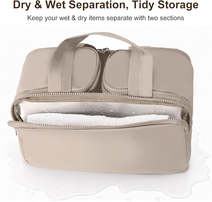 Travel Makeup Bag, Portable Travel Bag with Hanging Hook for Women, Waterproof and Hanging Toiletry Bags Travel Organizer Accessories for Travel Essentials,Brown