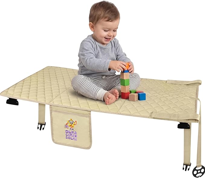 Toddler Airplane Footrest for Travel – Airplane Seat Extender for Kids with Soft Cushioned Support, Natural Cotton Surface, Adjustable Straps & Travel Pouch – Comfortable Leg Support for Flights