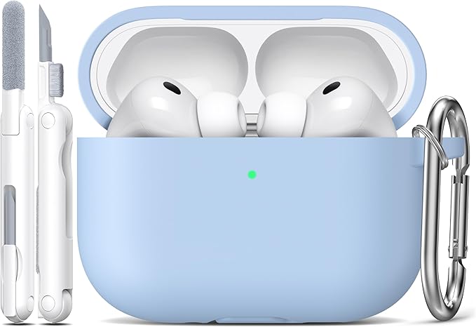 R-fun for AirPods Pro 3 Case (2025), Soft Silicone Protective Case Cover Compatible with Apple AirPods Pro 3rd Generation (USB-C Cable) for Women Men with Cleaning Kit and Keychain, Sky Blue