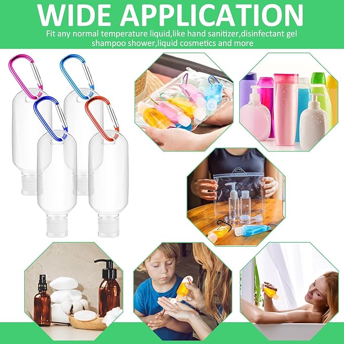 FairySandy 150 Pcs Traveling Bottles with Keychain 2oz Clear Plastic Hand Sanitizer Holder Keychain Empty Refillable Liquid Packing Container Squeeze Plastic Bottle with Lid,Rectangle