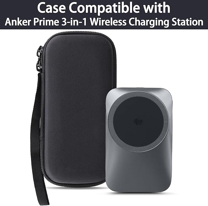 co2CREA for Anker Prime 3-in-1 Wireless Charging Station, Hard Travel Case Compatible with Anker 25W Certified Palm-Sized Foldable Charger, Case Only (Black Case)
