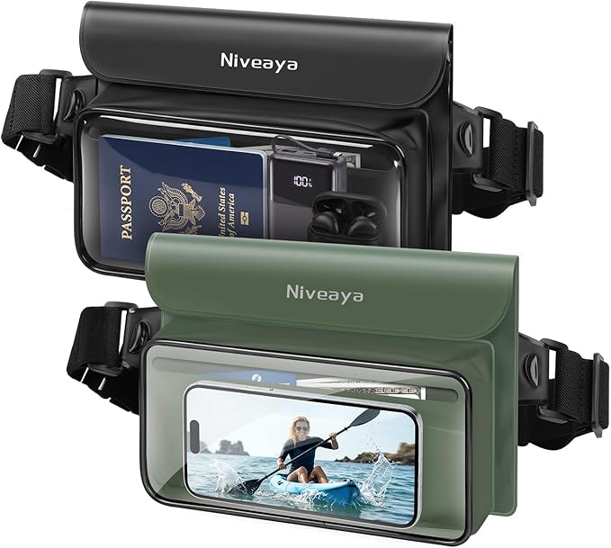 Niveaya IPX8 Waterproof Fanny Pack for Men Women, Large Capacity Touch Screen Dry Bag for Kayaking, Paddle Boarding, Waterpark & Swimming Essentials, Adjustable Waist Strap Pouch for Cell Phone