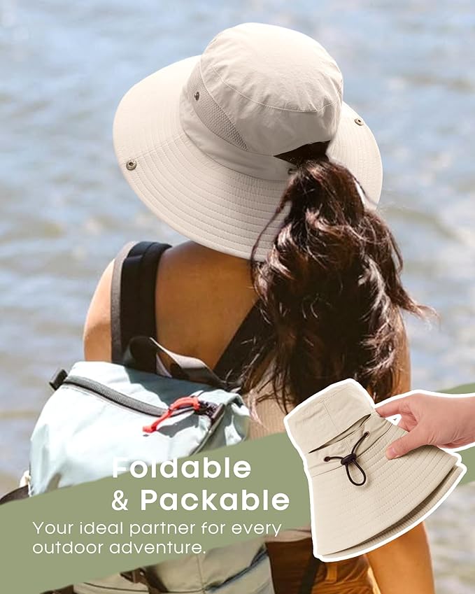 FURTALK Womens Sun Hat with Ponytail Hole Beach Hiking Summer Wide Brim UPF 80+ Outdoor Protection Foldable Bucket Hat