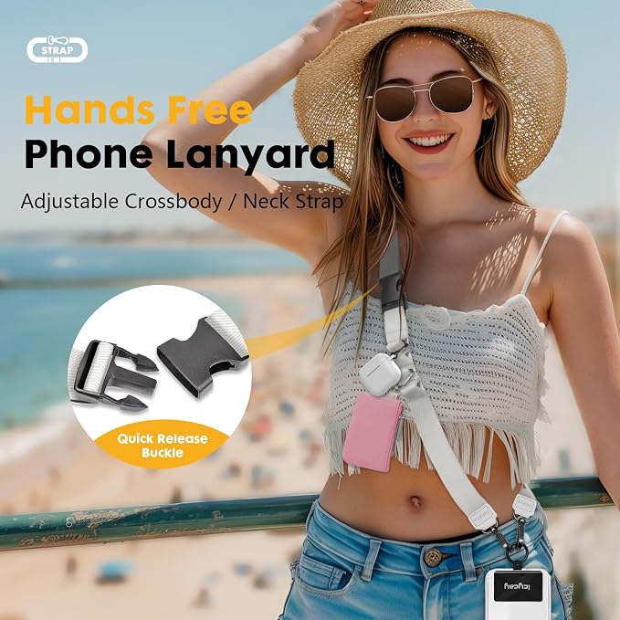Icycay Phone Lanyard Crossbody, White Cell Phone Strap for Around The Neck Adjustable, Minimalist Teacher Anti Theft Cute Lanyard for ID Holder Keys Accessories Travel Essential