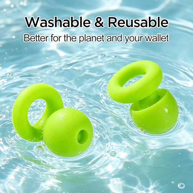 Ear Plugs for Noise Reduction–Super Soft, Reusable Hearing Protection in Flexible Silicone for Sleep, Noise Sensitivity & Flights-8 Ear Tips in XS/S/M/L–27dB Noise Cancelling–Light Green