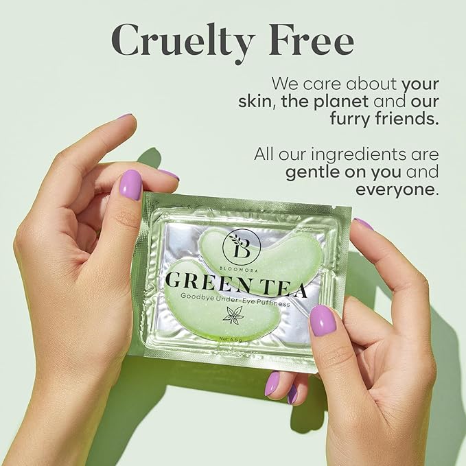 BLOOMORA Green Tea Under Eye Patches (20 Pairs) - Dark Circles & Puffiness Care - Hydrating Eye Mask for Dark Circles and Puffiness