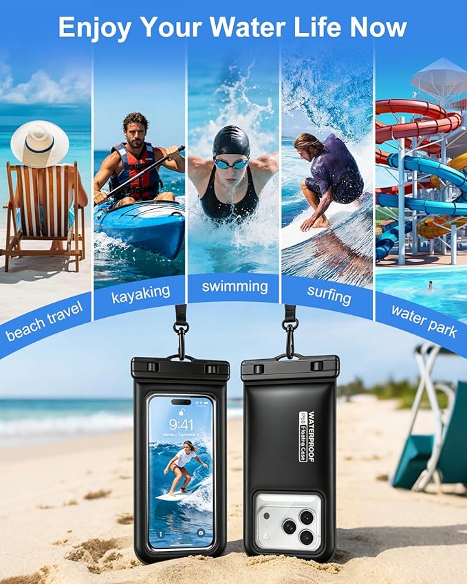 Floating Waterproof Phone Pouch 2 Pack, IP68 Waterproof Phone Case with Lanyard for Phones up to 7 Inches, for iPhone 17 16 Pro Max, Cellphone Dry Bag for Beach Pool Kayak Cruise Travel Essentials