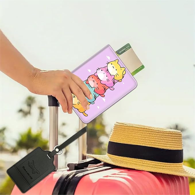 Passport Wallet, Passport Holder with RFID Blocking and Luggage Tag, Waterproof PU Leather Travel Documents Organizer Case, Passport Covers with Card Slot for Women & Men, Gay Pride Cats Passport Book