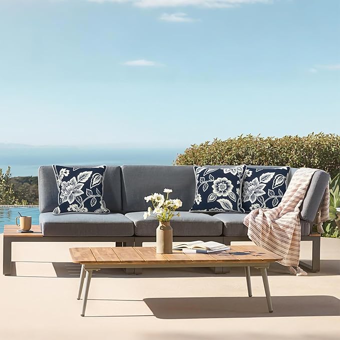 LVTXIII Outdoor/Indoor Throw Pillows, Decorative Patio Accent Pillows, Fluffy Water Repellent Garden Cushions for Home Patio Coach Sofa Use, 20×20 Inch, Pack of 2, Elegant Vines Navy