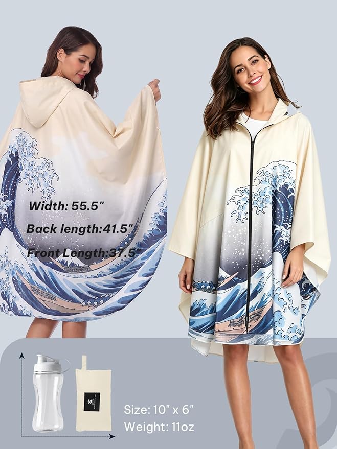 SaphiRose Unisex Rain Poncho Waterproof Raincoat Hooded for Adults Women with Pockets