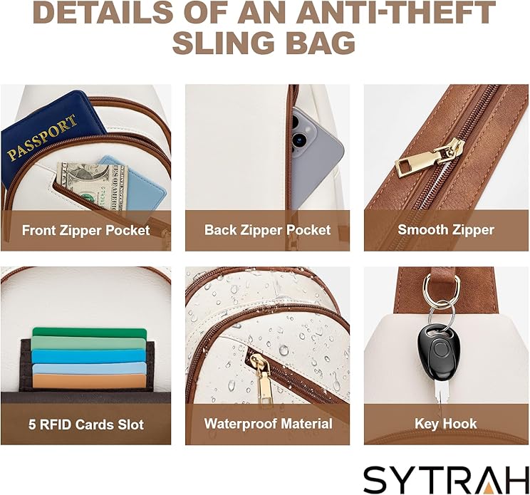 SYTRAH Anti Theft Sling Bag for Women, RFID Crossbody Purses Convertible Sling Backpack, Cross Body Purse Chest Bag