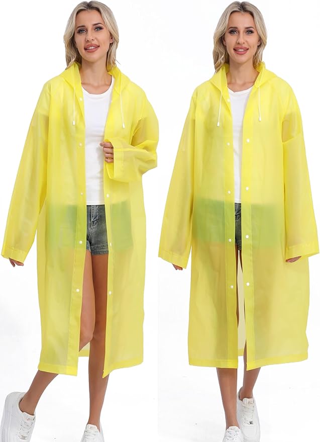 2-Pack Reusable Rain Ponchos for Adults, HOOMBOOM Raincoats Emergency for Women/Men with Drawstring and Sleeves