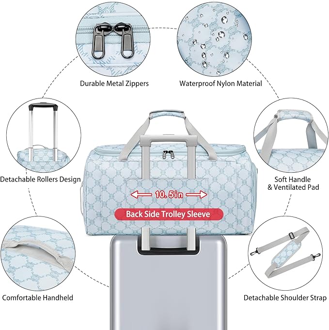 Rolling Garment Bags for Travel - Carry on Convertible Garment Duffle Bags with Wheels for Men Women, 4 in 1 Large Travel Duffel Bags with Shoes Compartment Hanging Suit Dress Weekender Bag 4pcs Set