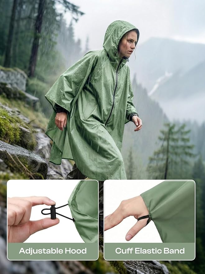 SaphiRose Lightweight Waterproof Rain Poncho for Adults with Hood Portable Rainwear for Outdoor