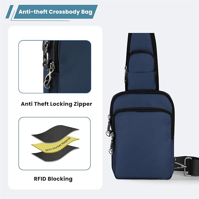 Sling Bag, Crossbody Bag with Zipper Lock, RFID & Water Resistant for Women and Men Small Chest Bag for Travel Casual