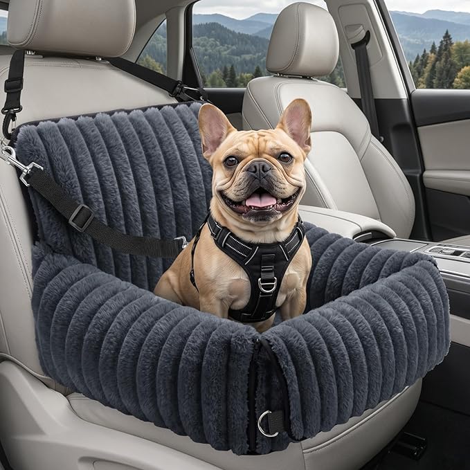 MIXJOY Dog Car Seat for Small/Medium Dogs up to 25 lbs, Multi-Functional Dog Carrier for Car with Detachable Washable Cover, Pet Travel Bed with Clip-On Safety Leash, Grey
