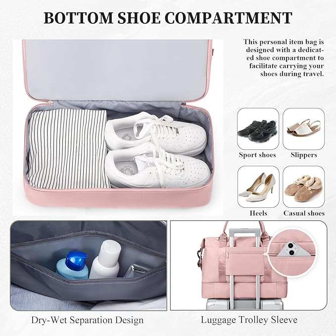 Weekender Bags for Women,Carry On Overnight Travel Duffel Bag with Shoes Compartment & Toiletry Bag,Extra Large,Pink