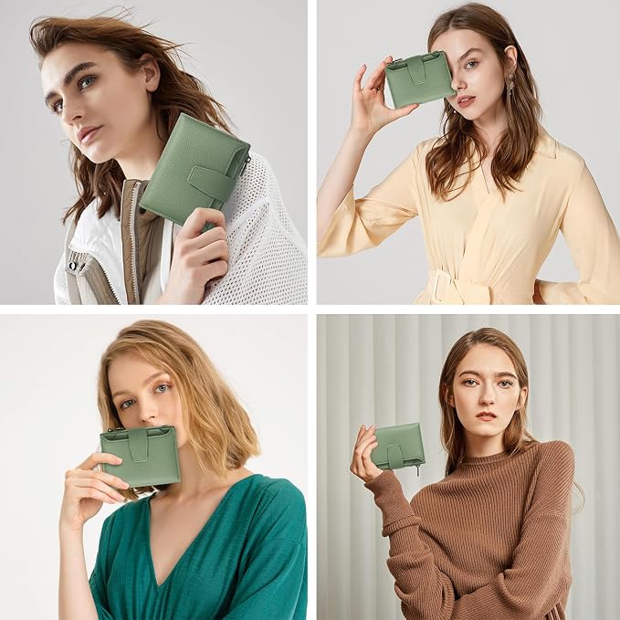 Airkit Small Wallet Women RFID Blocking Soft Leather Bifold Compact Card Holder Wallet for Women with Zipper Coin Pocket 4 ID Window