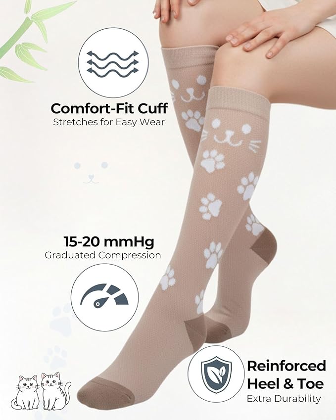 Compression Socks for Women 15-20 mmHg, Viscose from Bamboo, 3-Pair Knee High for Flying, Work & All-Day Comfort