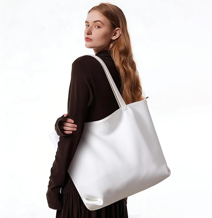 WLLWOO Soft Vegan Leather Tote Bag for Women Large Casual Hobo Handbags Zipper Shoulder Work Daily Weekender Travel Purse