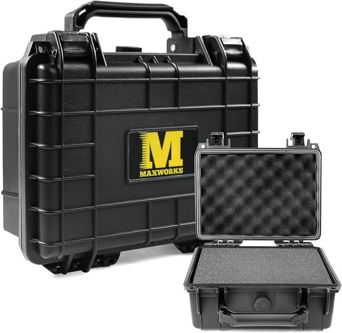 MaxWorks 51015 Waterproof Hard Case IP67 – Protective Foam Interior, Fits 8.5" x 6" x 3.9" Items – Rugged Storage for Camera, Tools, Valuables – 9.1" x 7.6" x 4.4" Exterior, Black