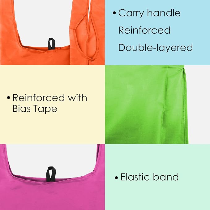 BeeGreen Colorful Reusable Grocery Bags Bulk Gifts 10-Pack - Large Tote with Zipper Pouch | Foldable & Washable Polyester Shopping Bags Heavy Duty Flower Lover Gifts Reusable Bag With Handles