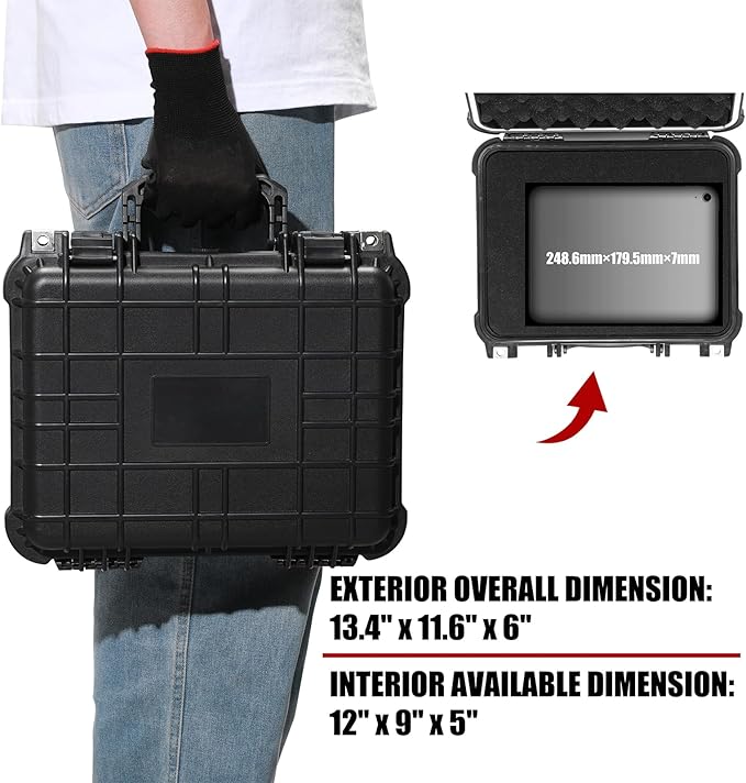 Mayouko 13.4" Waterproof Plastic Toolbox with Foam Insert, 13.4" x 11.6" x 6", IP67 Lockable Storage Box, Customizable Foam, Shockproof Hard Case Weatherproof Container, Protective Hard Camera Case