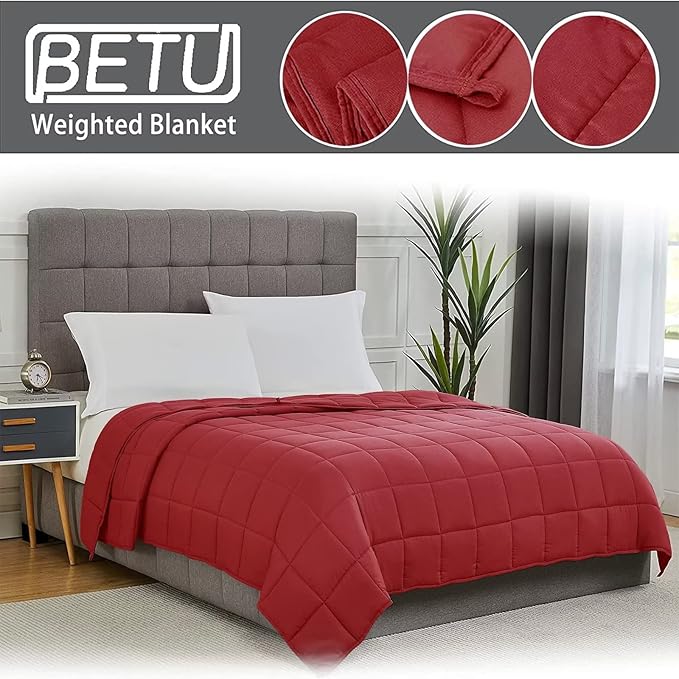 Red Weighted Blanket for Adults 12lbs, 60"x80", Queen Size Cooling Heavy Throw Blanket for 110-130lbs, Microfiber Soft Thick Big Blankets Weighted Comforter Breathable Gifts for Sleeping