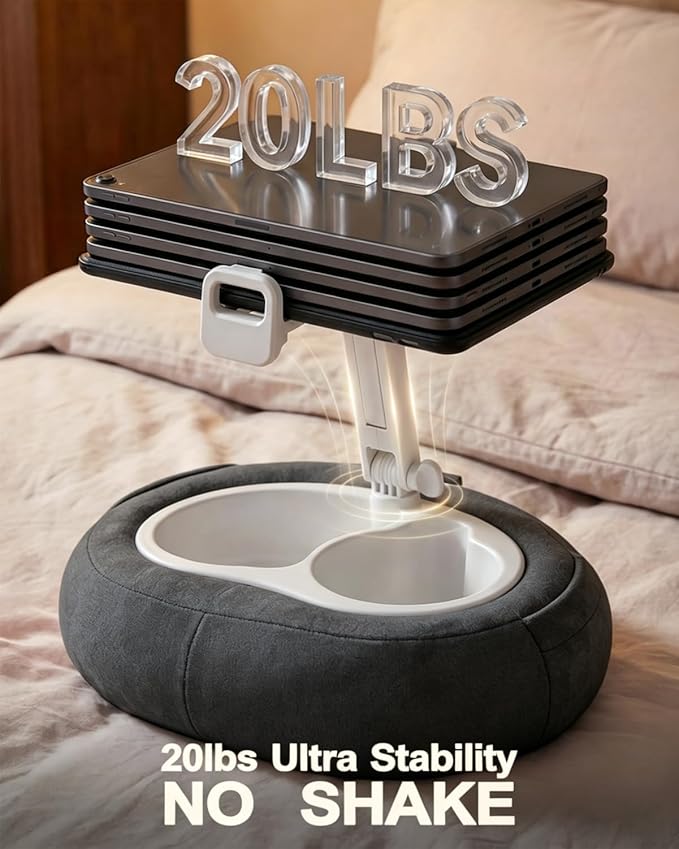 Miledi Tablet Pillow Stand, Compatible with 5"-12.9" Kindle, iPad, Phone/Tablet, 360° Rotating Phone Holder for Bed, Soft Plush Fabric, Detachable Bowl, Reading and Relaxation on Bed, Black