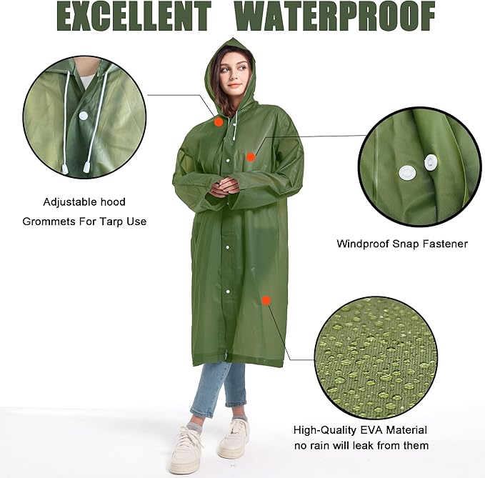 COOY Rain Coats (2 Pack) - Reusable EVA Rain Ponchos For Adults Rain Jackets Raincoats For Men Women
