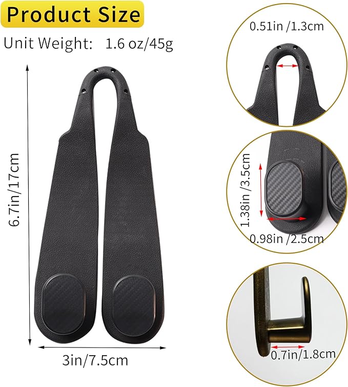 WEIHAO Purse Hook for Car Headrest, Silicone Car Seat Back Storage Hook, Twin Hooks Carbon Fiber Textured Car Headrest Hangers, Bag Holder for Sedan, Trucks, SUVs, Most Vehicles (Black-2PCS)