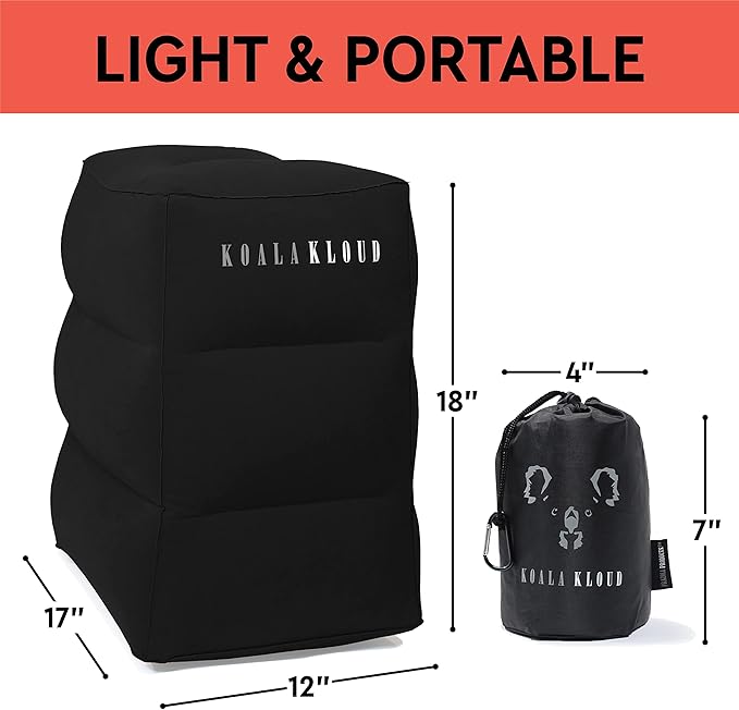 Koala Kloud Travel Foot Rest - Inflatable Foot Rest Pillow, Footrest for Flights, Car Seat Foot Rest, Airplane Bed for Toddler, Kids Travel Accessories, Black