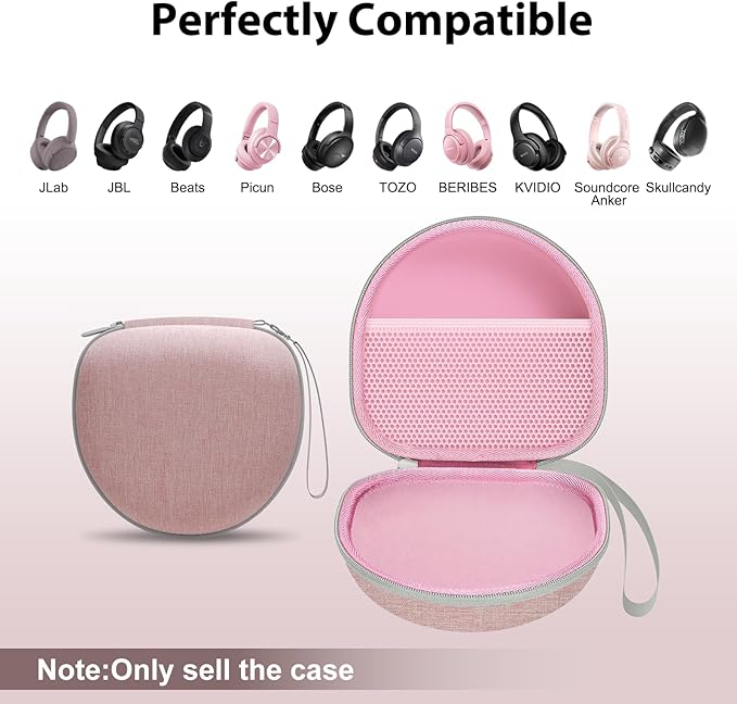 Headphone Headset Case for Beats/JLab/Lorelei X8/JBL/TOZO/BERIBES/Picun/KVIDIO Noise Cancelling Over-Ear Foldable Headphones (Pink)