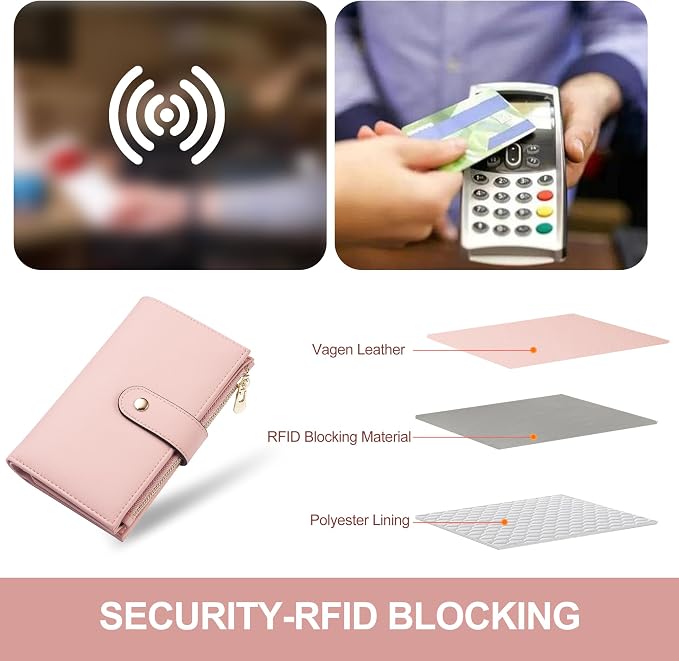yiijay Womens Wallet RFID Blocking Leather Trifold Clutch Wallet Credit Card Holder Ladies Travel Wallet Purse with Pen Holder