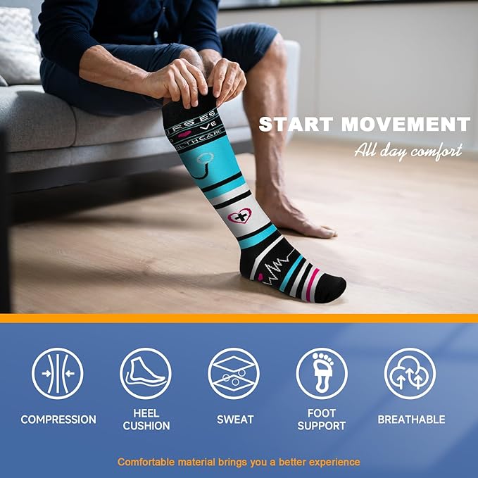 cerpite Compression Socks for Women & Men 6 Pairs Knee High Compression Socks 20-30 mmhg Best for Running,Nurse,Travel