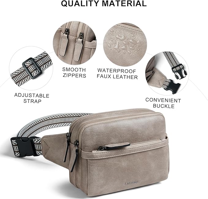 LATMAP 3L Fanny Packs Belt Bag for Women Small Everywhere Crossbody Bag Waist Packs Faux Leather Sling Chest Travel Purse