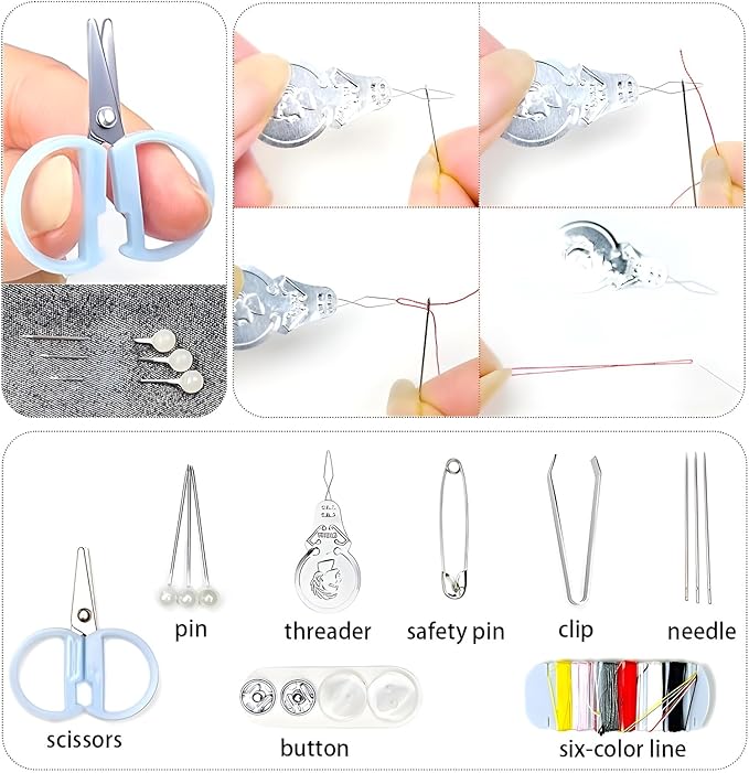 2 Pack Mini Sewing Kit Portable Sewing Supplies for Home Traveler, Adults, Beginner, Emergency, Contains Scissors, Threads, Needles (White)