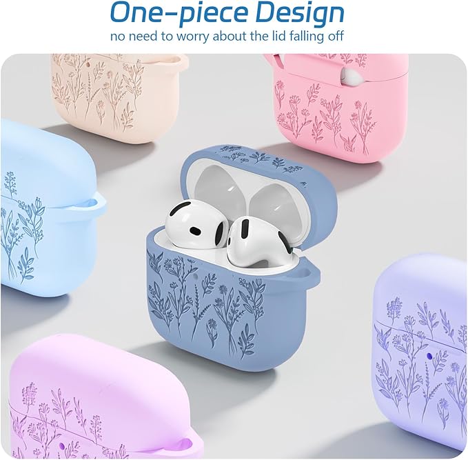for Airpods 4 Case, Ekoonpft Flower Engraved Cases for Apple AirPods 4th Generation 2024, Soft Silicone Cover for Women Girly with 3-in-1 Cleaning Kit & Keychain, Anti-Scratch, Shockproof