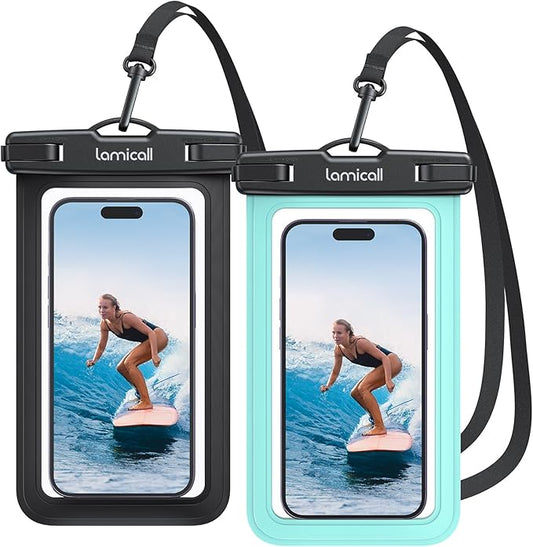 Lamicall 2Packs Waterproof Pouches, Beach Vacation Essentials for Wemen Men, Cruise Essentials 2025 2026, Gift for Travel Beach Ship Accessories, Swimming Equipment Bags Protector, Green &Black