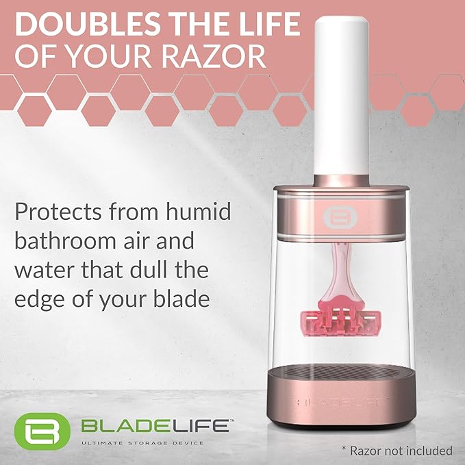 Razor Storage Device for Women & Men Rose Gold - Fits All Leading Razors - Doubles the Life of Your Blade - Razor Travel Case 2024 New Model