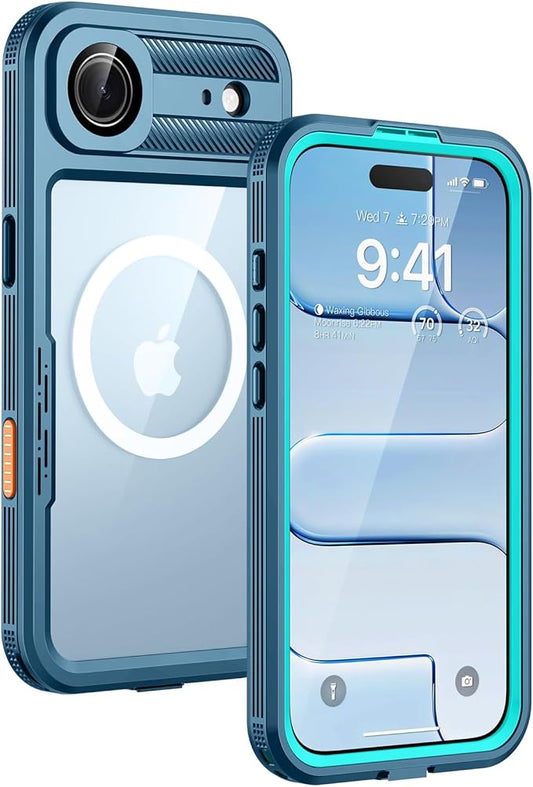 Lanhiem Magnetic for iPhone Air Phone Case, IP68 Waterproof Dustproof Phone, Compatible with Magsafe, Built-in Screen Protector, Full Body, Heavy Duty, Rugged Phone 17 Air Cover, 6.5 inch, Blue