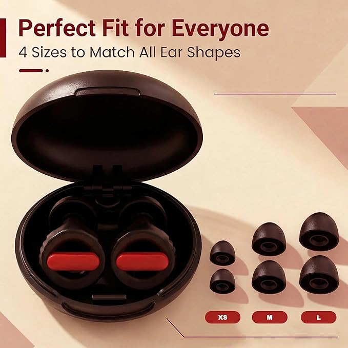 Ear Plugs for Noise Reduction – Reusable Silicone Earplugs with Filter Technology for Sleeping, Travel, Focus, Concerts & Motorcycling Ear Plug +8Tip (Black-red)