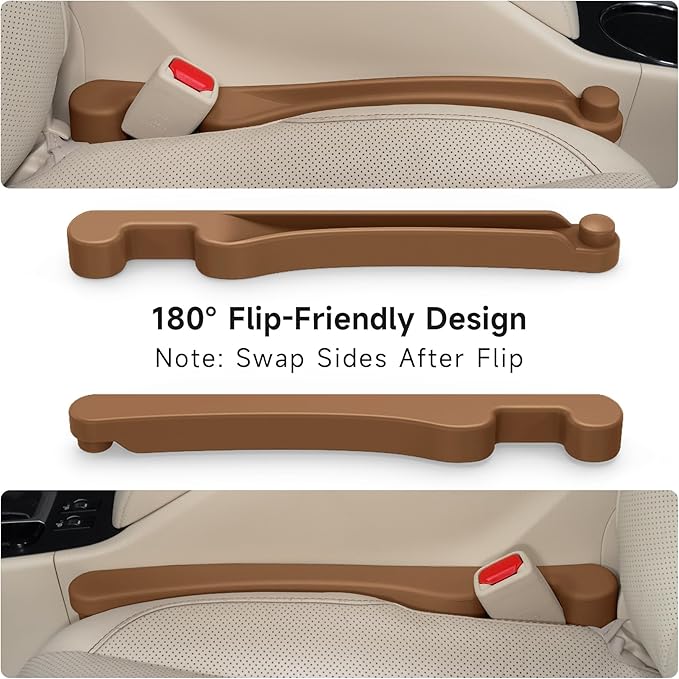 Car Seat Gap Filler Set of 2, 3IN1 Seat Side Gap Filler Plug with Storage Slot & Hook Function, Soft Foam Universal Fit Car SUV Truck Fill Gap Between Seats Console Organizer（Narrow Mocha Brown ）