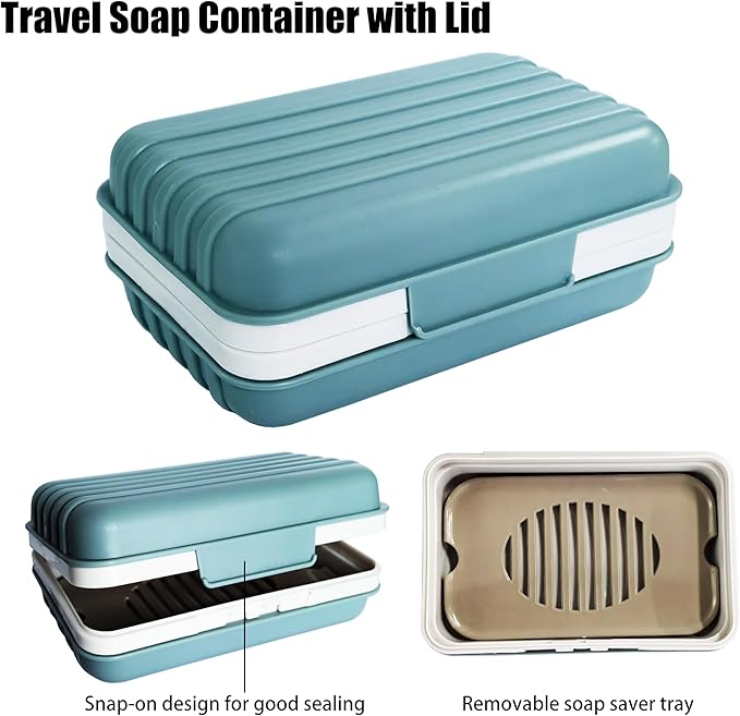 2 Pack Soap Holder Dish with Lid Draining Soap Box for Shower Compact Travel Soap Case for Camping, Gym, Hiking, Portable, Leakproof， Blue