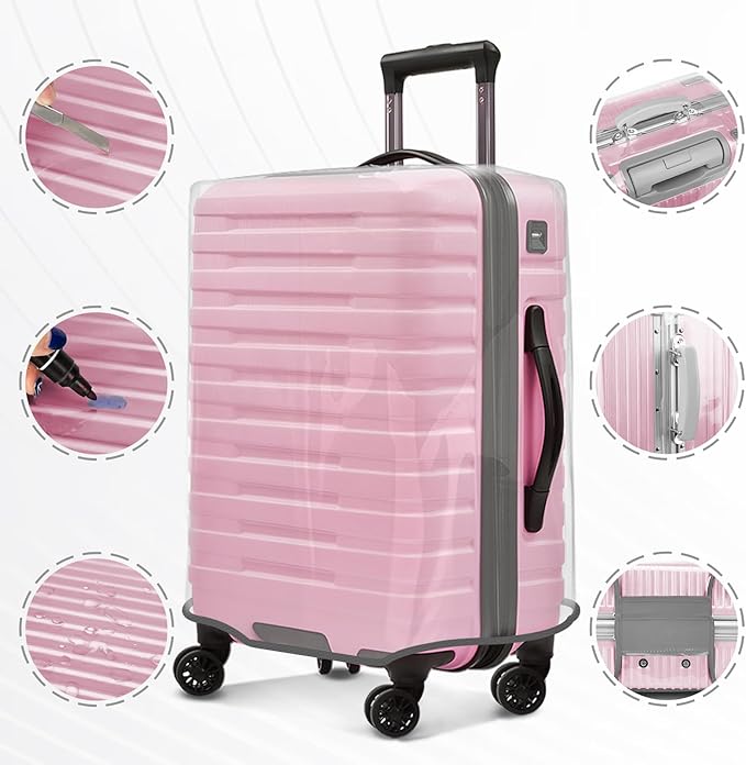 3-Piece Luggage Covers for Suitcase Fits 20 24 28 inch Wheeled Suitcase 0.4MM Thick Clear Heavy-Duty PVC Waterproof Case Wrap Protectors TSA Approve Travel Essentials